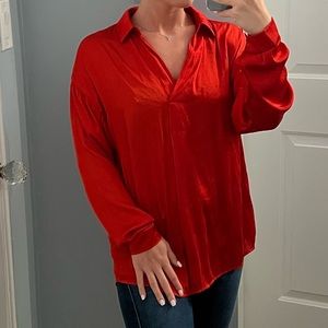 Lush Red/Orange Long Sleeve Blouse